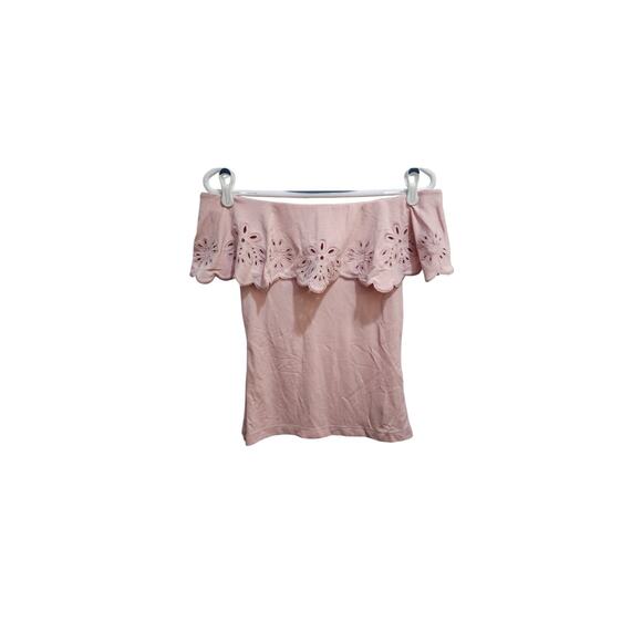 Ann Taylor Women's Eyelet Petal Pink Off The Shoulder Medium Stretch Cottage - Picture 5 of 7